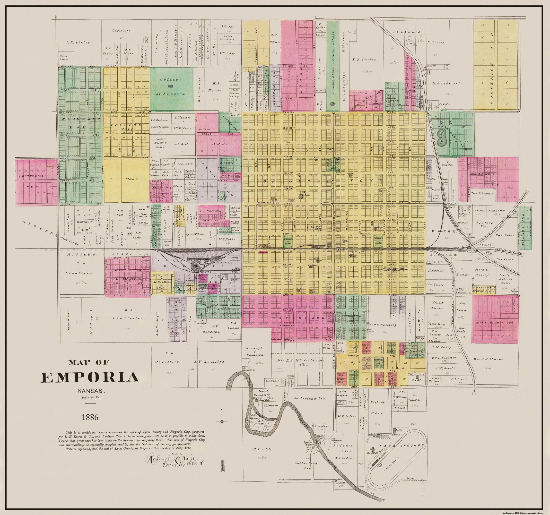 Kansas Land Ownership Maps Emporia Kansas Landowner - Everts 1886 - 24.56 X 23 - Walmart.com