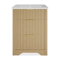thumbnail image 1 of Modern Fluted Bathroom Vanity with Ceramic Basin, Freestanding Farmhouse Cabinet with 2 Drawers and Tip Out Storage, Easy Assembly for Powder Room, 24 30 36 Inch, Walnut White Wood Color, 1 of 9