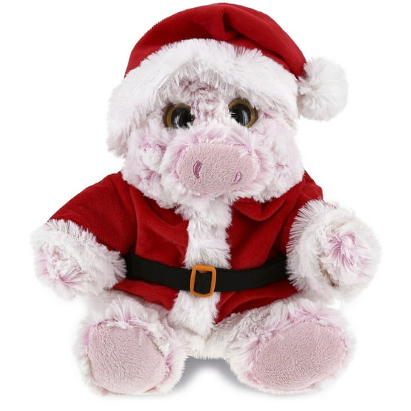 DolliBu Santa Sitting Pig Stuffed Animal Plush Toy - Super Soft Farm Animal Dress Up with Red Santa Claus Outfit, Cute Wildlife Gift, Holiday Christmas Gift - 9 Inches