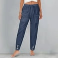 thumbnail image 4 of Delayuji Womens Cotton Linen Pants Summer High Waisted Wide Leg Long Pant Trousers With Pocket Casual Loose Pants, 4 of 7
