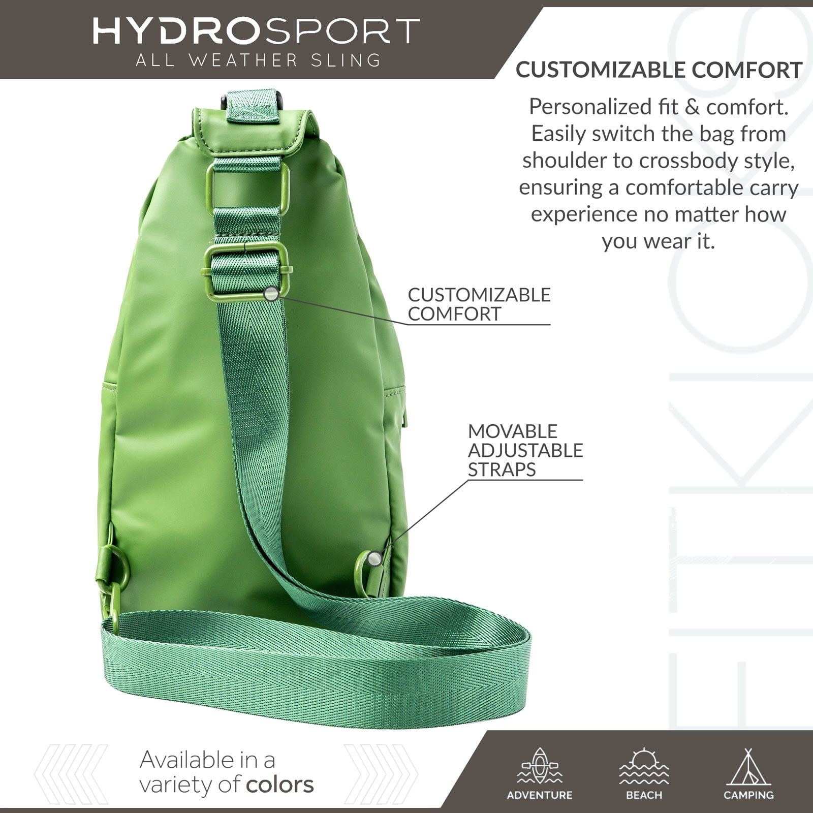 FITKICKS Hydrosport All Weather Sling Bag Crossbody Travel Hiking Chest Bag, Green (Unisex)