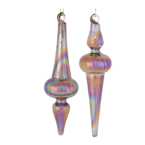 Irredescent Glass Finial Drop Ornament Set of 12