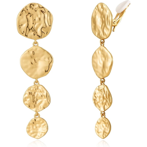 Chunky Gold Clip On Earrings for Women Trendy Hammered Clips Earrings Vintage Statement Statement Non-Pierced Earring Jewelry