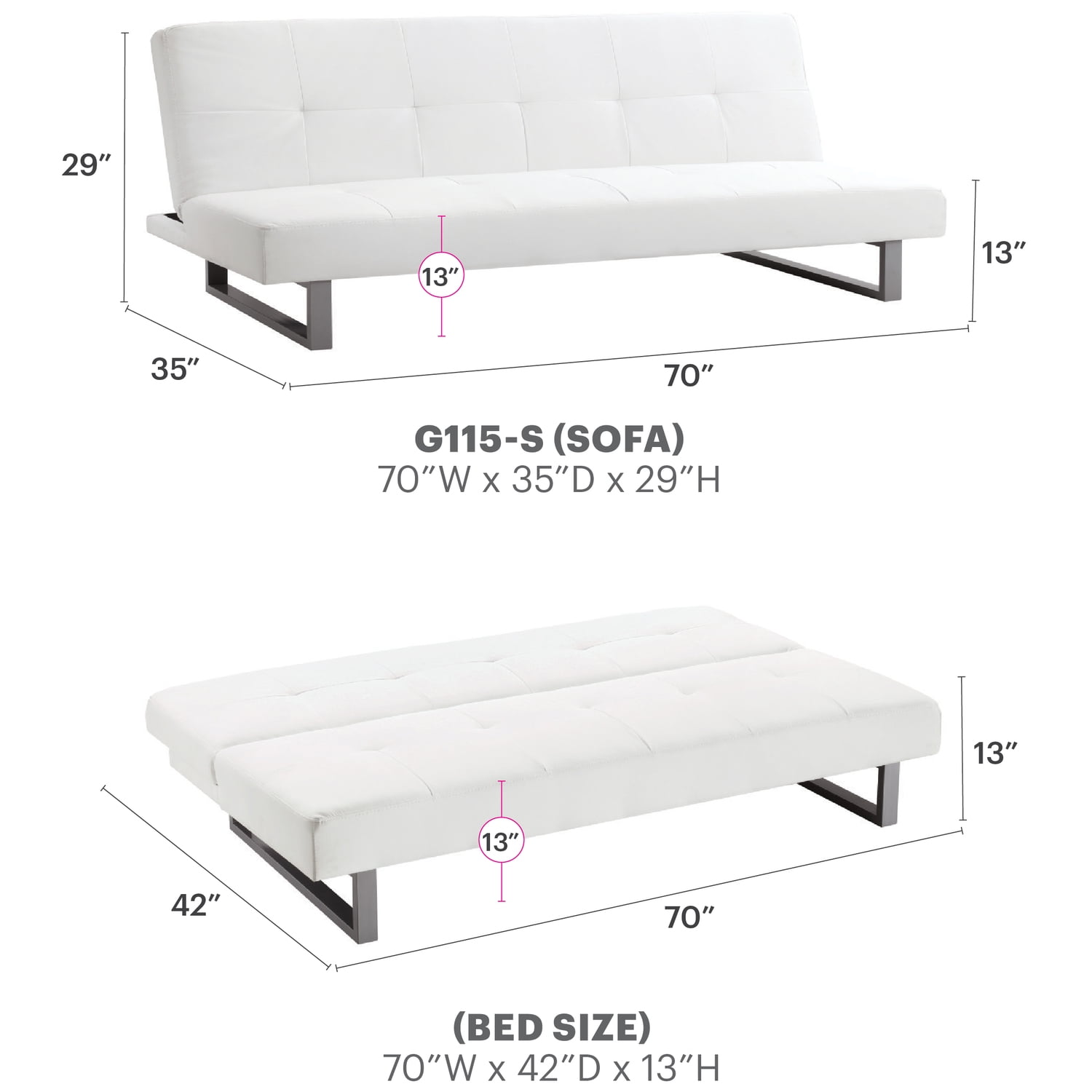 Glory Furniture Chroma Faux Leather Sleeper Sofa in White