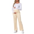 thumbnail image 2 of INSPIRE CHIC Womens Maternity Pants Ribbed Knit Palazzo Over the Belly Work Lounge Wide Leg Pregnancy Trousers S Apricot, 2 of 6
