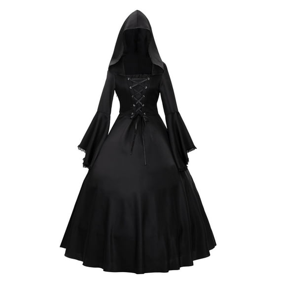 ShomPort Women's Vintage Gothic Long Dress Witch Style Black Dress Fall Maxi Dress