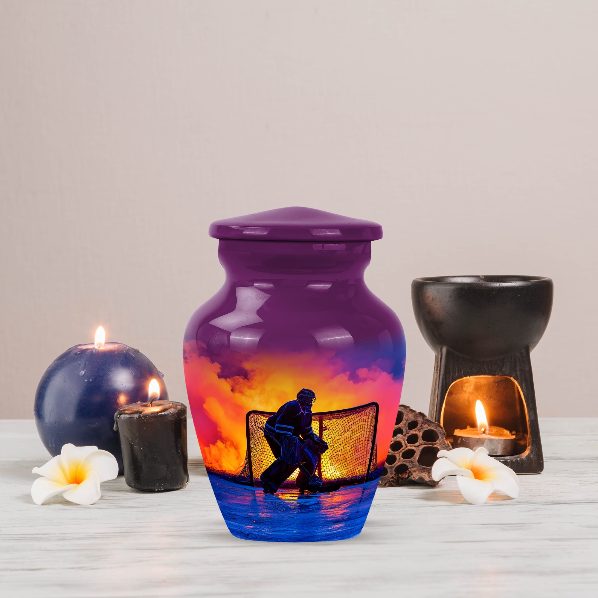 MUKTIVE Ice Hockey Mini Urns for Human Ashes, Purple Small Urn for Ashes for Women, Keepsake Urn for Mother& Father Burial Ash, Goalkeeper Urns for , Funeral, Burial & Memorial Settings