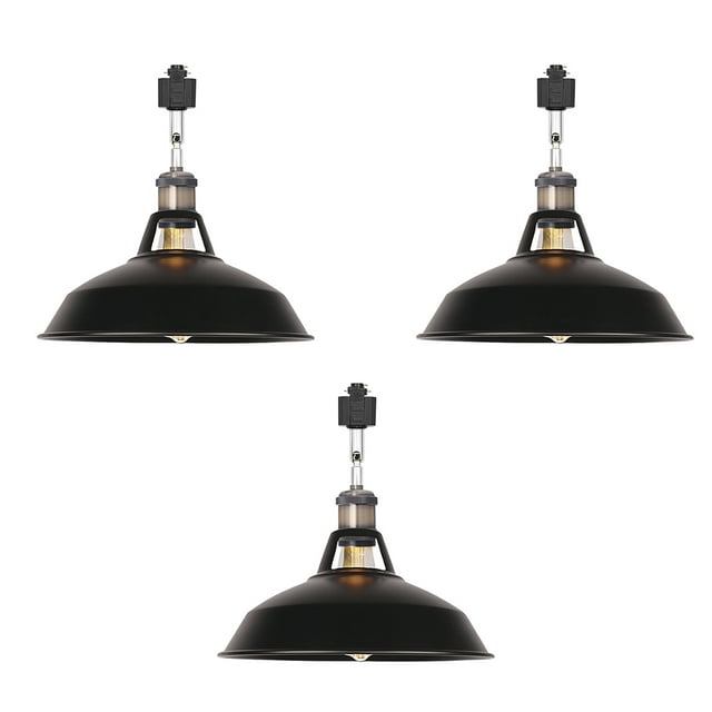 FSLiving H-Type Track Lighting E26 Base Industrial Adjustable Angle Lamp Black Metal Shade with Bronze Socket Track Light Fixture for Slope Ceiling Gimbal,Bulb and Track Not Included - 3 Lights