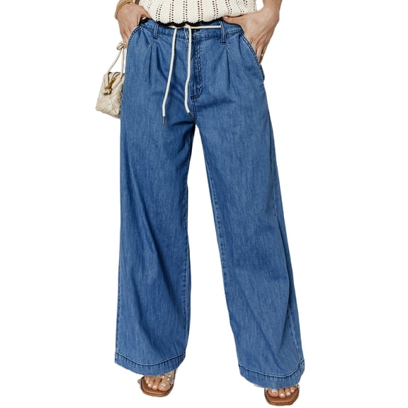 Women's Dusk Blue Wide Leg Jeans – Casual High Waist Denim for Everyday Style, 16