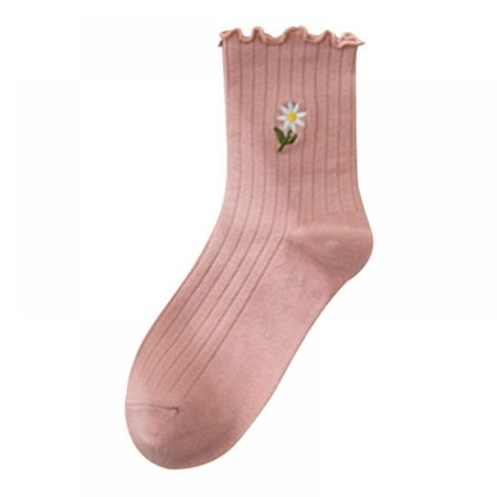 

Womens Ruffle Socks High Ankle Casual Knit Dress Socks Cute Embroidery