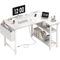 thumbnail image 1 of White L Shaped Computer Desk with Power Outlet Shelves, 40 Inch Small Corner Desk for Small Space Home Office, Study Work PC Desks for Bedroom, White, 1 of 8