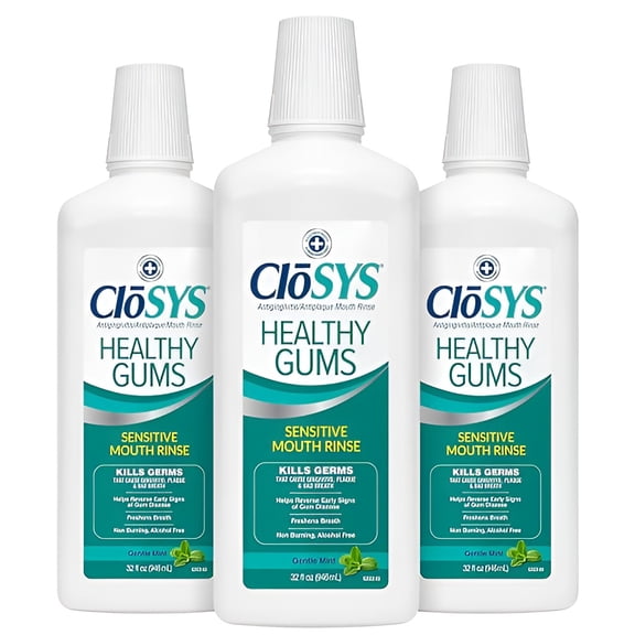 Closys Healthy Gums Mouthwash, Antiplaque and Antigingivitis for Gum Health, Non-Burning, Non-Irritating – 32 Fl Oz (Pack of 3)