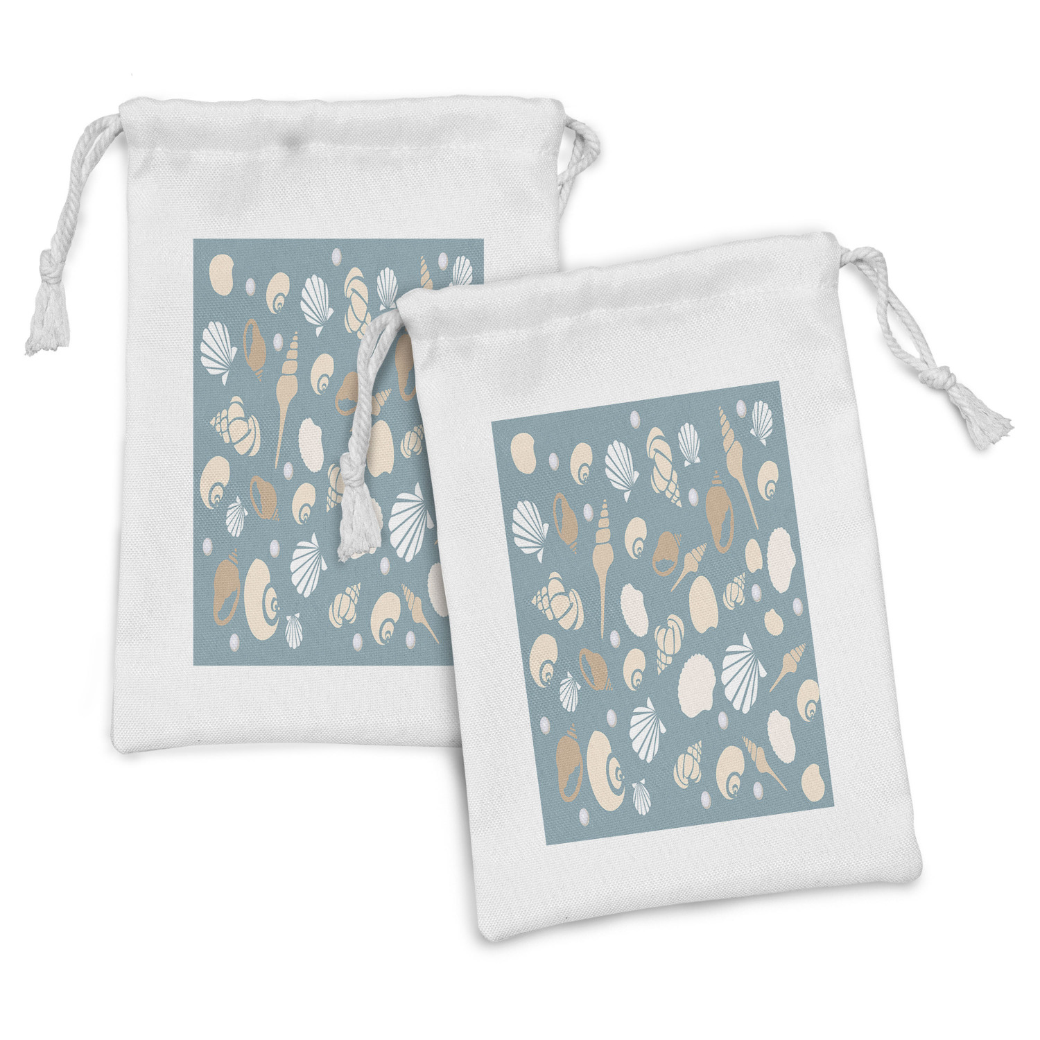 Pouch Snail Shell Snail Fabric Pouch Set of 2, Various Aquatic Seashells Soft Toned ...