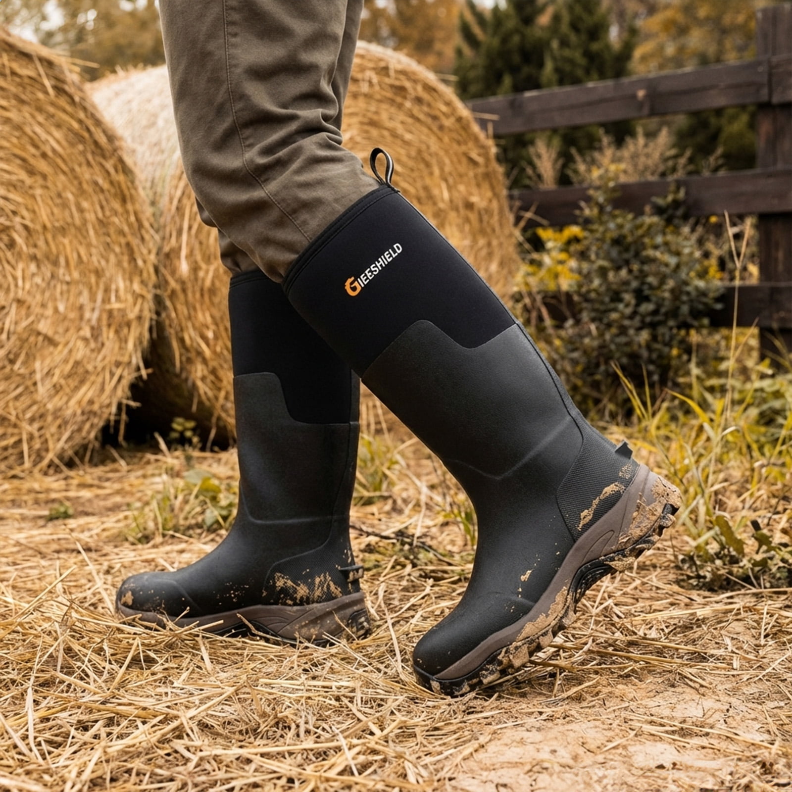 GIEESHIELD Rubber Boots for Men & Women – Ultra-Light Waterproof 6mm Neoprene Insulated Boots with Anti-Slip Sole, Warm Hunting & Rain Boots for Farming, Snow, Mud(Black, Next Camo G2)