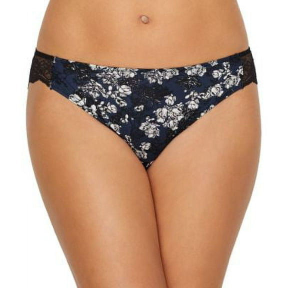 Women's Maidenform 40159 Comfort Devotion Lace Back Tanga Panty (Black/Navy Blossoms 6)