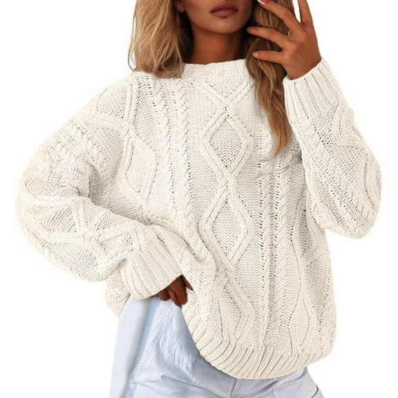 Sweater for Women Cable Knitted Long Sleeve Crew Neck Solid Loose Casual Trendy Outfits