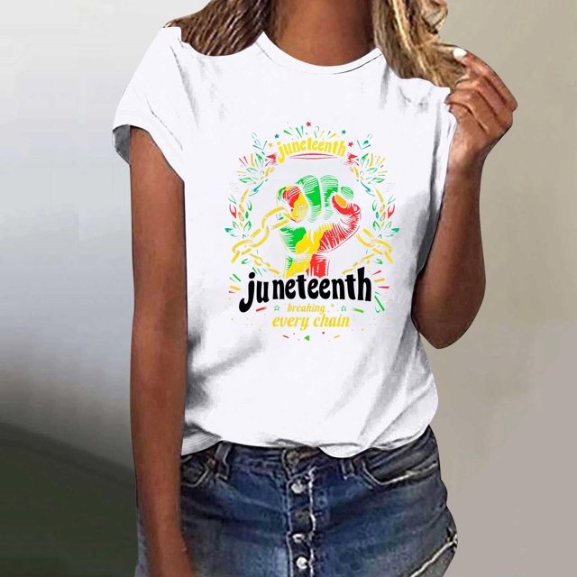 Binmer Ladies Independence Day Day Printed Round Neck Short Sleeve T-shirt Loose