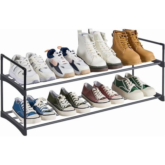TEMOGU-Shoe Rack, 2 Tier Shoe Organizer, Shoe Rack for Closet, Metal Shoe Storage Organizer for 10 Pairs, Black SSR002H