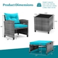 thumbnail image 3 of Gymax 5 Piece Patio Rattan Furniture w/ 2 Ottomans & Tempered Glass Coffee Table Outdoor Turquoise, 3 of 8