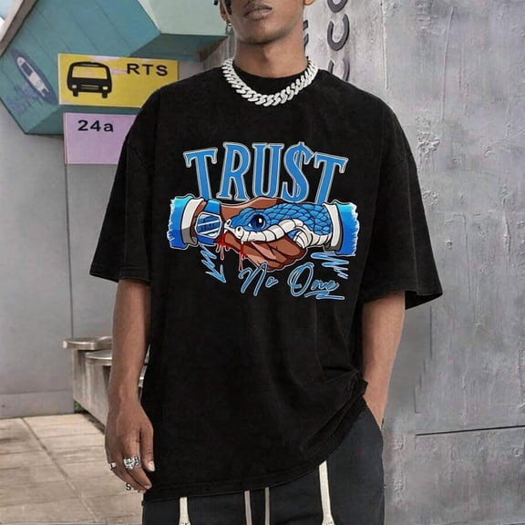 【New Arrival】Trust Themed Snake Handshake Streetwear Graphic T-Shirt, Unisex Cotton Oversized Crew Neck Urban Hip Hop Tee For Youth Daily Wear Gift