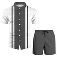 thumbnail image 4 of Conjuntos de 2 piezas Cagnkofi para hombre, chándales de verano, conjuntos a juego, camisetas y pantalones cortos de manga corta con botones y patchwork en bloques de color, 4 of 4