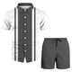 thumbnail image 4 of Conjuntos de 2 piezas Cagnkofi para hombre, chándales de verano, conjuntos a juego, camisetas y pantalones cortos de manga corta con botones y patchwork en bloques de color, 4 of 4