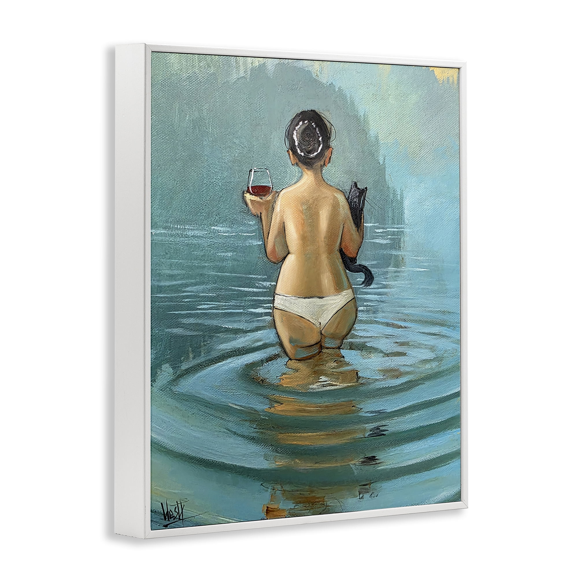 Stupell Industries Cat & Wine Dip At Twilight White Framed Giclee Art, design by Ronald West