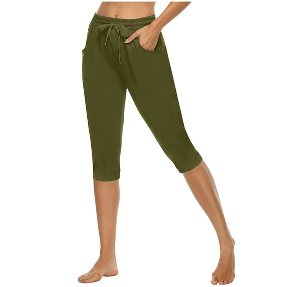 FAIWAD Jogger Pants for Women Elastic Waist Drawstring Casual Cropped Pants with Pockets Stretch Workout Yoga Capris