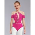 thumbnail image 7 of iiniim Kids Girls Rhythmic Ballet Unitard Figure Ice Skating Jumpsuit Dance Leotard Short Sleeve Bodysuit Hot Pink 16, 7 of 7