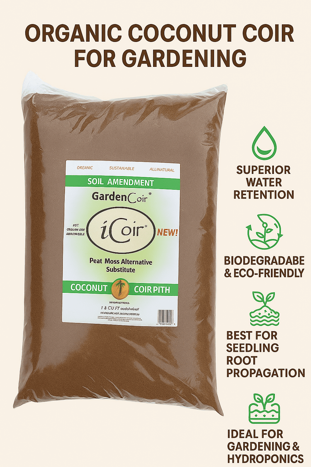 Organic Coconut Coir for Gardening – 15 lb Bag, All-Natural & Sustainable Soil Amendment