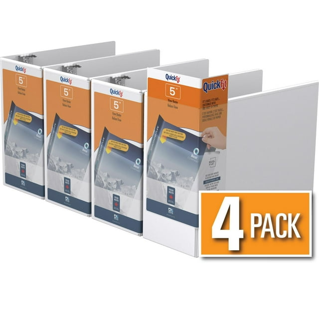 QuickFit® View Binder, Locking D Ring, 4 Pack, 5"