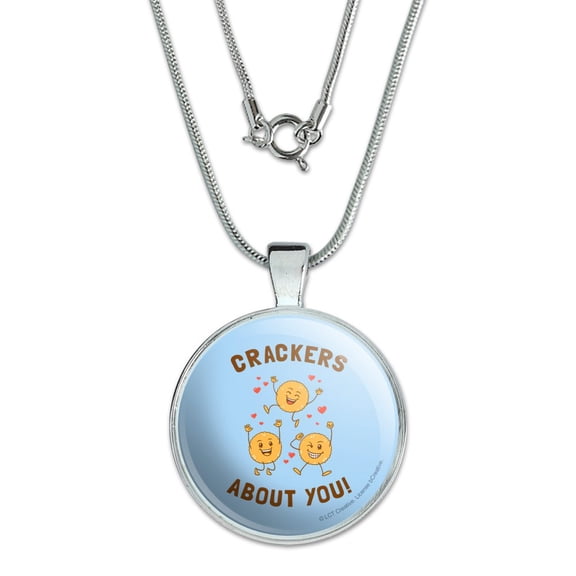 Crackers About You Crazy Love Funny Humor 1" Pendant with Sterling Silver Plated Chain