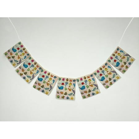 ZKGK Cartoon Sealife Fish Shark Octopus Starfish Crab Banner Bunting Garland Flag Sign for Home Family Party Decoration