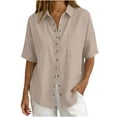thumbnail image 5 of Stamzod Button Down Shirts for Women Short Sleeve Summer Tops Cotton Linen Dressy Casual Work Blouse with Pocket Khaki XL, 5 of 7