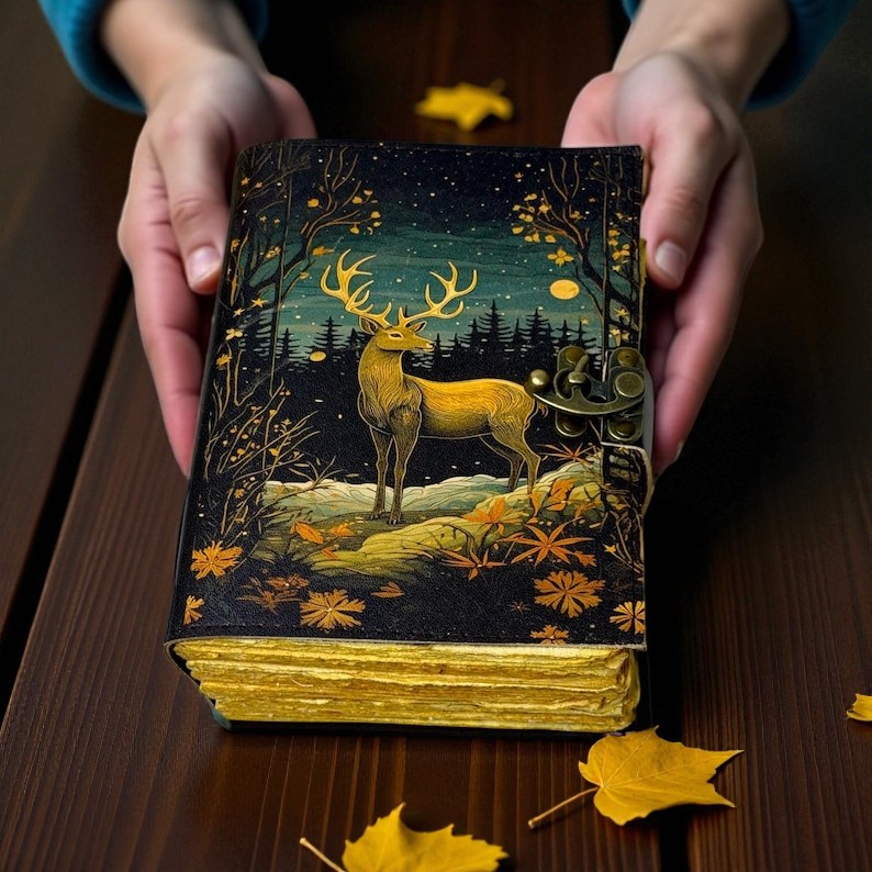Leather Grimoire Deer Leather Journal – 5x7 Inch – Handmade Vintage Paper – 200 Pages