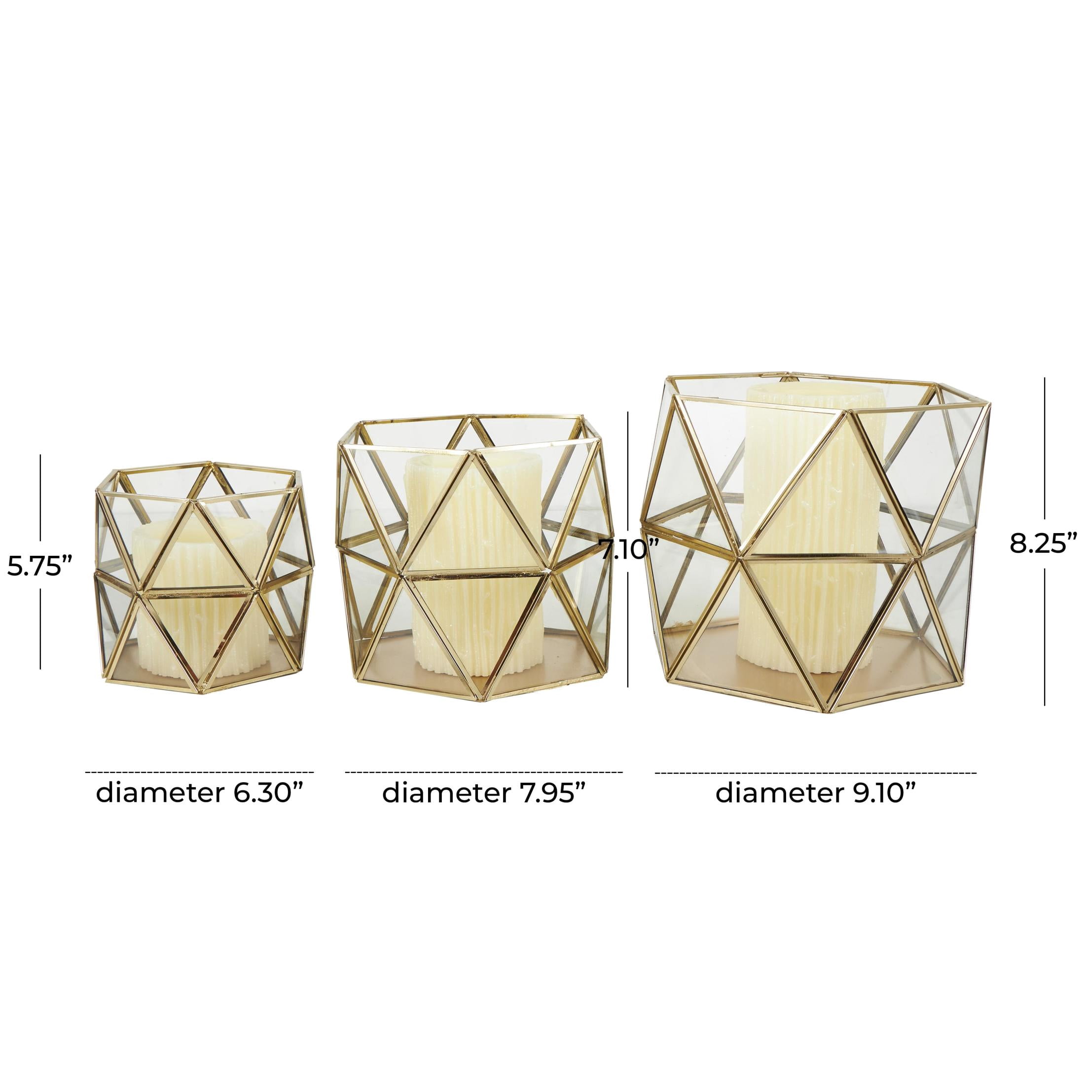 CosmoLiving by Cosmopolitan 3 Holder Gold Metal Geometric Diamond Patterned Hexagon Candle Lantern, Set of 3