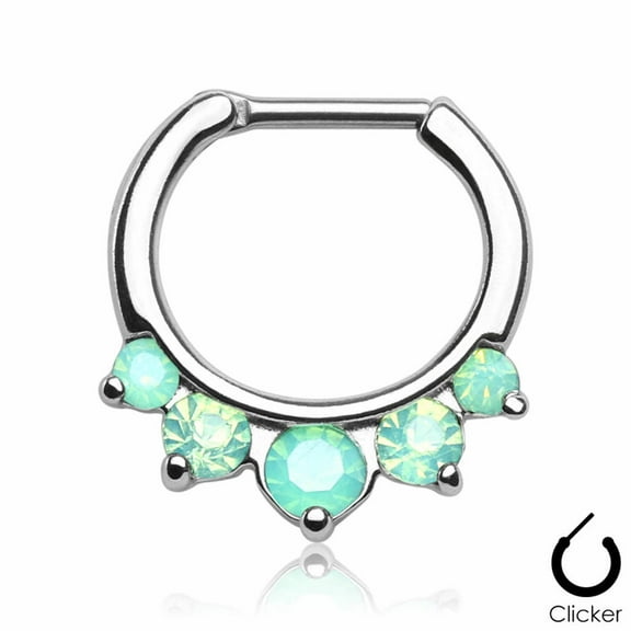 Surgical Steel Septum Clicker Ring 16 Gauge with 5 CZ Gems