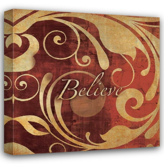 Kristin Emery 26x26 Gallery Wrapped Canvas Wall Art Titled - Red and Gold Believe
