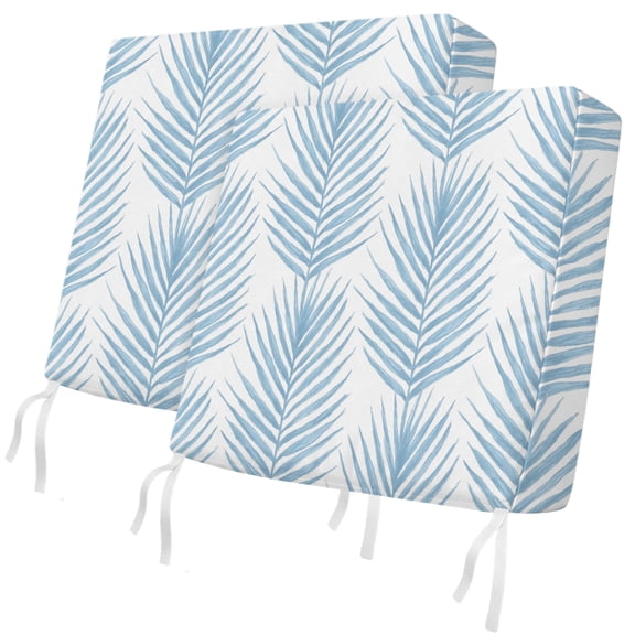 Outdoor Patio Cushion Covers 2 Pack Blue Palm Leaves Chair Pads Slipcovers with Ties & Zipper Waterproof Seat Cover Tropical Ferns Nature Plant Seat Cushion Covers for Outdoor Couch Sofa 24x24 Inch