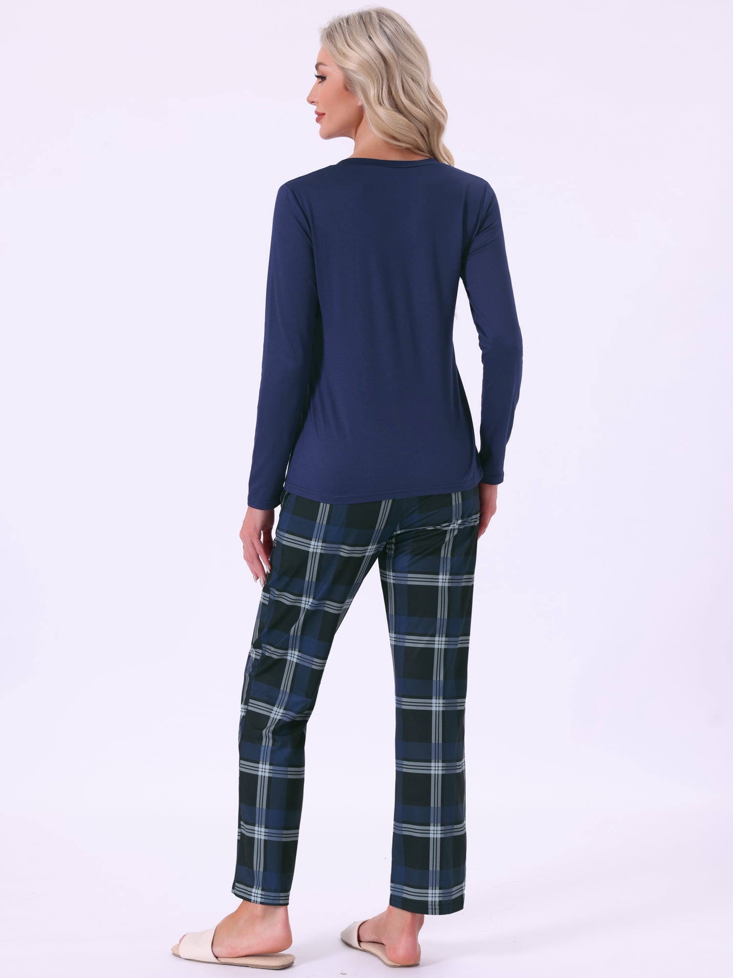 DARING DIVA Women's  Long Sleeve Plaid Soft Fall Pajama Set with Pockets XS Blue