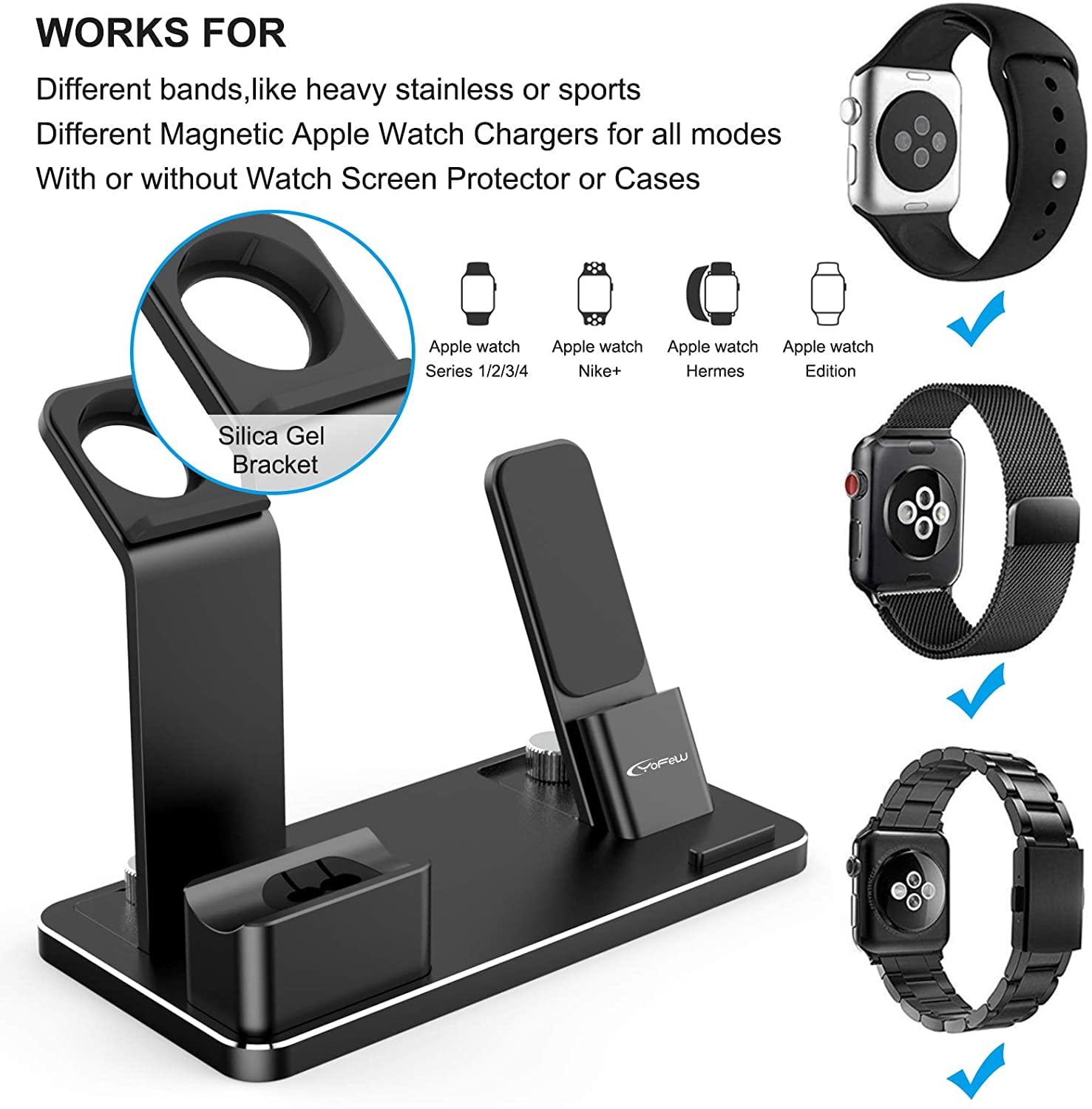 Charging Stand for Apple Watch Charger Stand Aluminum Dock Station  Compatible for iWatch Apple Watch Series 5/4/3/2 / 1/ AirPods/AirPods Pro/iPhone  X/XS/XS Ma /8 / 8Plus / 7/7 Plus /6S，Black | Walmart Canada