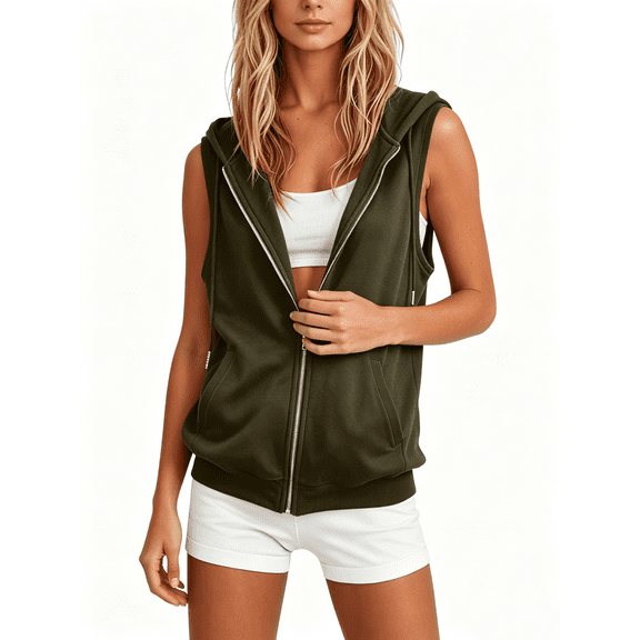 Busydd Womens Vest Outerwear Sleeveless Zip Up Hoodie Solid Color Jacket with Pockets L