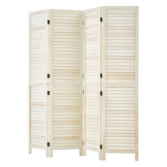 KFFKFF Wood Room Divider with 4 Panels, 67-inch Tall Folding Privacy Screen for Home Decoration and Space Separation, Durable Wooden Frame, 360° Dual-Directional Hinges, Simple Assembly