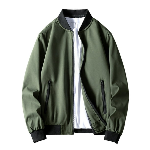 Sarkoyar Bomber Jacket Solid Color Ribbed Neckline Streetwear