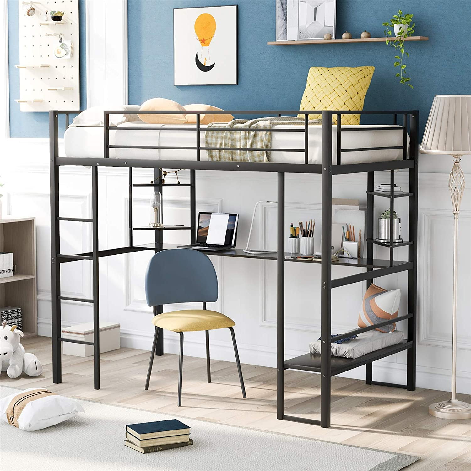 Your Zone Brittain Twin Metal Loft Bed, Black | atelier-yuwa.ciao.jp