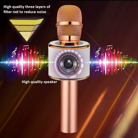 BONAOK Wireless Bluetooth Karaoke Microphone, Portable Handheld Mic Speaker Machine for Home Party Birthday All Smartphones (Q37 Rose Gold)