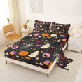 thumbnail image 2 of Feelyou Kawaii Halloween Ghost Queen Sheets, Cute Pumpkin Stars Queen Sheet Sets, Dark Gray, 4 Pieces, 1 Flat Sheet, 1 Fitted Sheet and 2 Pillowcases, 2 of 5