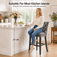 thumbnail image 5 of Bar Stools Set of 4, PAPROOS Velvet Bar Stool with Back, Solid Wood Frame & Nailhead Trim, Counter Height Bar Chair Button Tufted Upholstered Seat, Full Back Bar Stools, Gray, 5 of 9