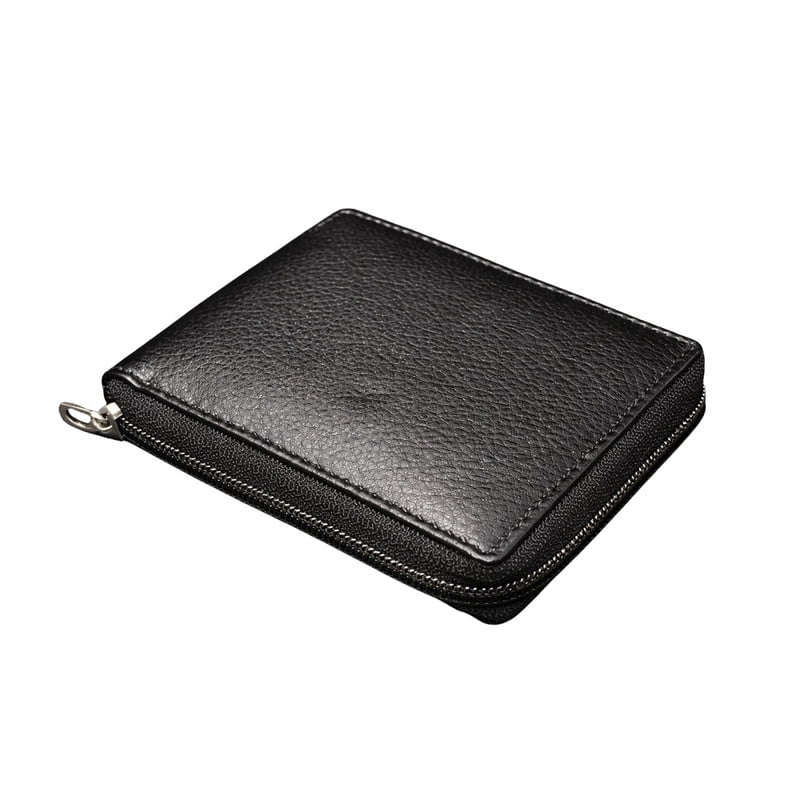 Mens Genuine Leather Zip Around Diamond-Shaped Embossing Short