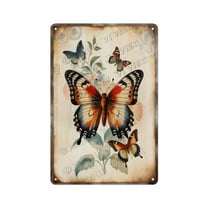 Floral Butterfly Themed Wall Sign 8x12 Inches - Rustic Farmhouse Metal Plaque, Cozy Cottagecore Accent